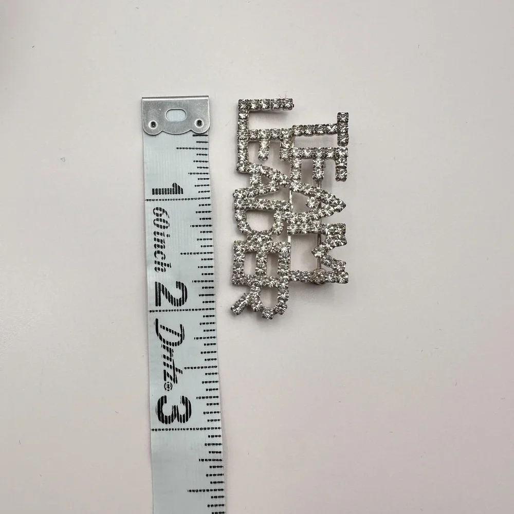 Vintage 80s Silver Tone Rhinestone‎ Team Leader Word Figural Brooch Pin Jewelry